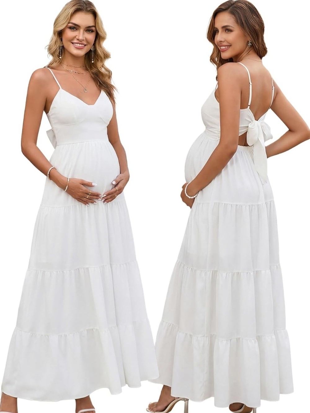 Women’s White Spaghetti-Strap Maxi Dress with Bow Back